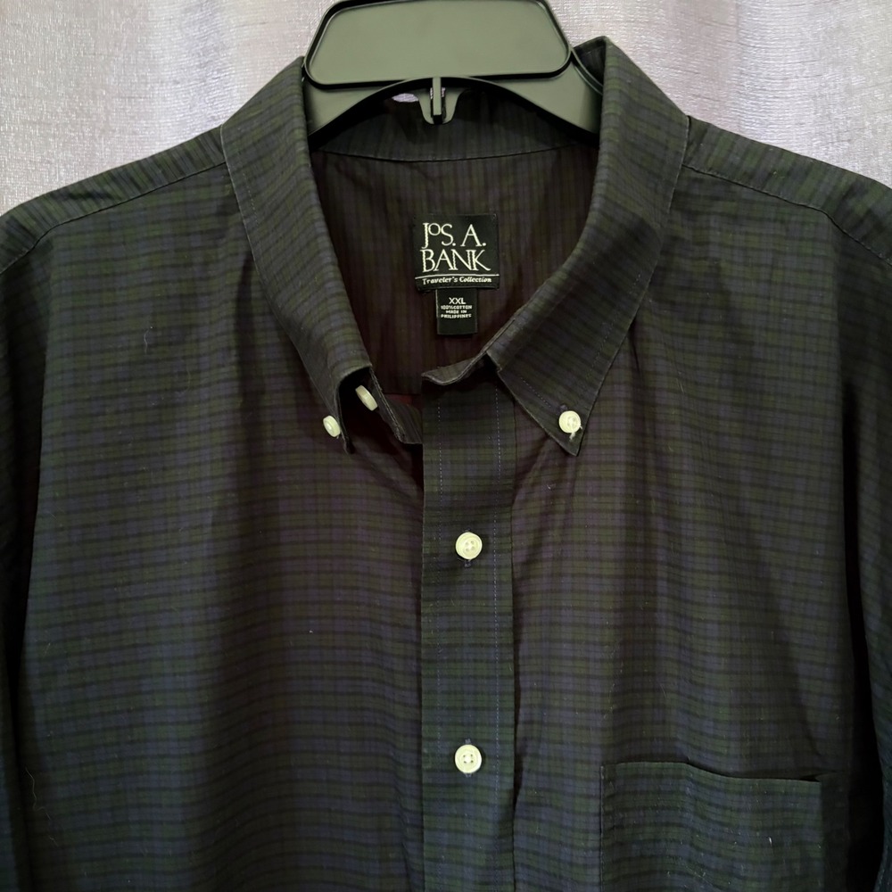 Jos. A. Bank Travelers Collection Mens XXL Plaid Button Down Shirt Navy Green